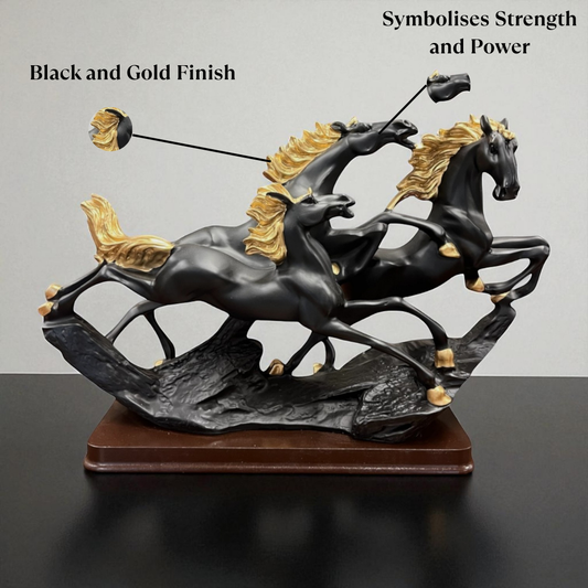 Black & Gold Running Horses Sculpture