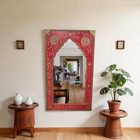 Raj Mahal Red Arch Carved Mirror – 3 Feet