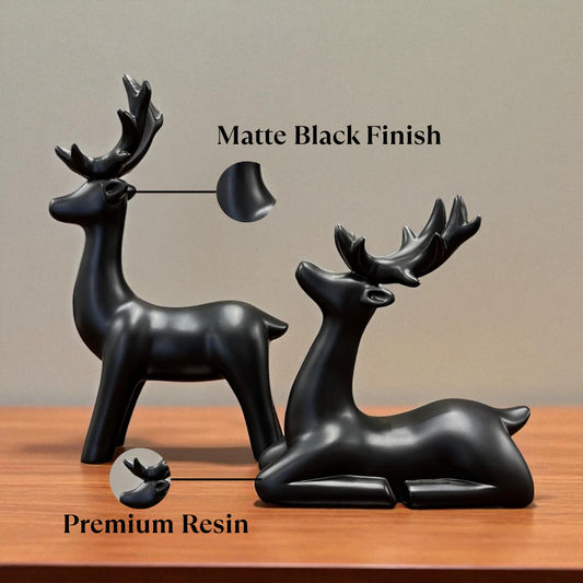 Sleek Black Deer Figurine Set
