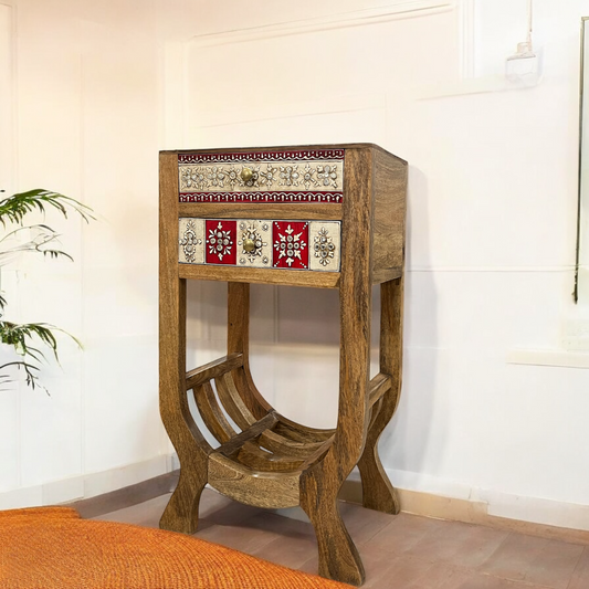 Red & White Wood Side Cabinet