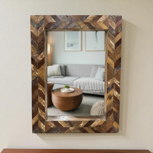 Distressed Wooden Patterned Mirror