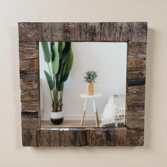Dark Wooden Distressed Teak Mirror