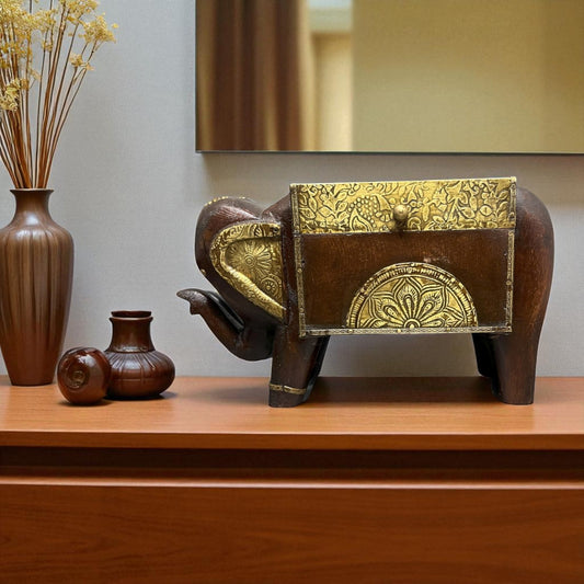 Handcrafted Wooden Elephant Storage Box