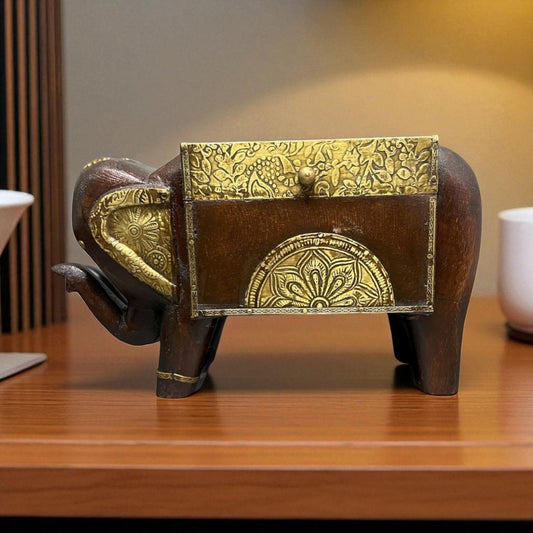 Handcrafted Wooden Elephant Storage Box