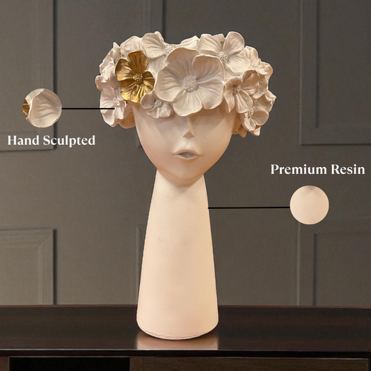 White Floral Crown Face Vase