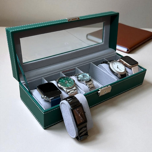 6 Slot Leather Watch Box - Green