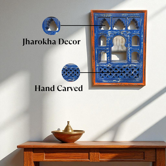 Small Blue Jharokha Mirror