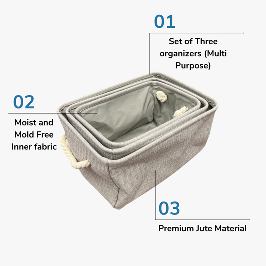 3 Pieces Jute Organizer Set