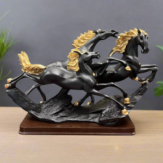 Black & Gold Running Horses Sculpture