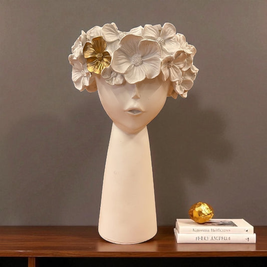 White Floral Crown Face Vase