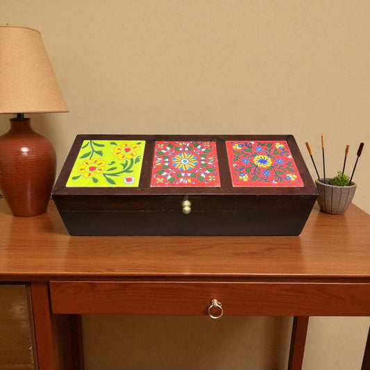 Handcrafted Wooden Storage Box (3 Tile)