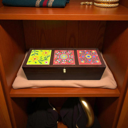 Handcrafted Wooden Storage Box (3 Tile)