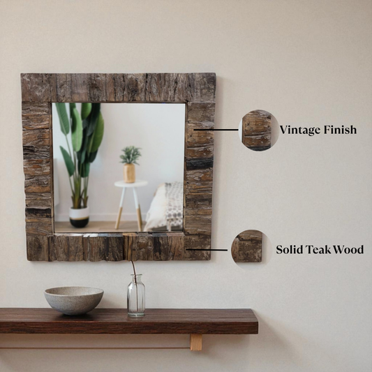 Dark Wooden Distressed Teak Mirror