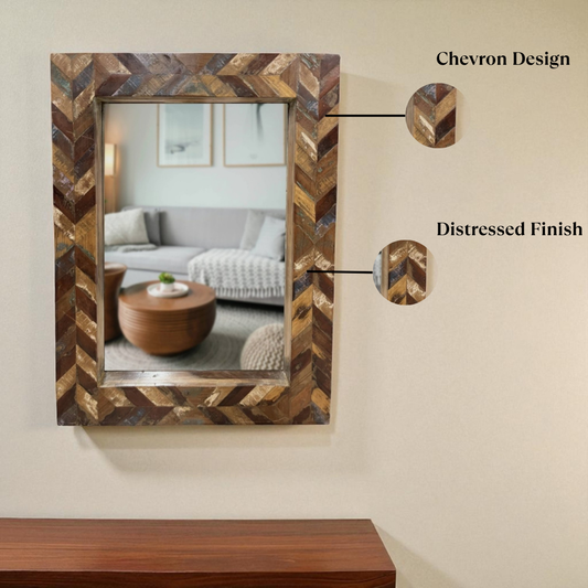 Distressed Wooden Patterned Mirror