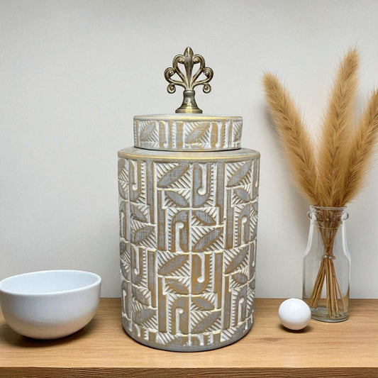 Vintage Leaf-Embossed Decorative Jar