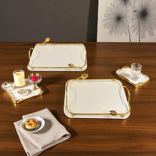 Leaf Metal Tray Set White
