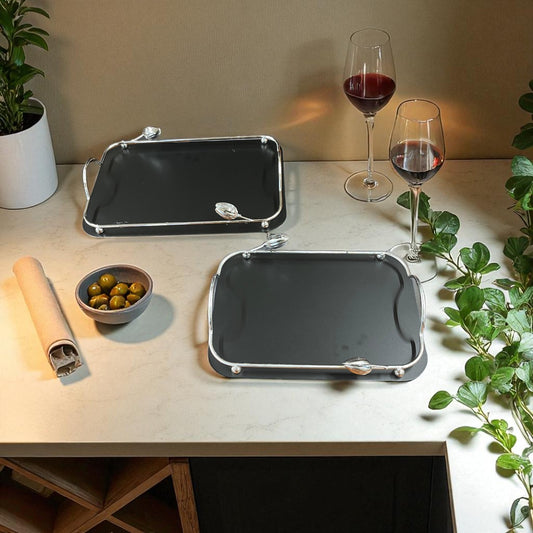 Leaf Metal Tray Set Black