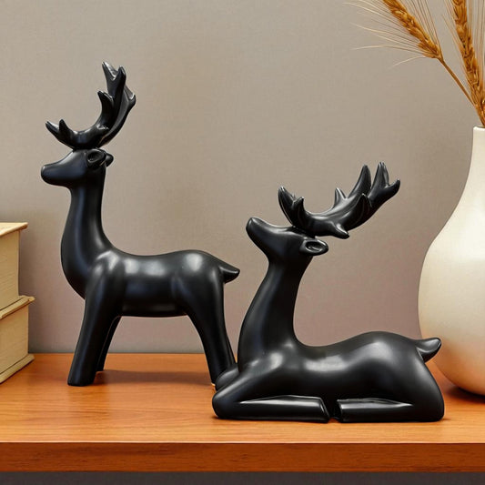 Sleek Black Deer Figurine Set