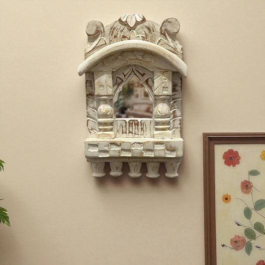 White Wooden Jharokha Wall Mirrors Set