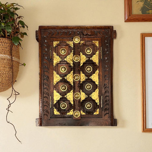 Handcrafted Wooden Temple Door Wall Decor