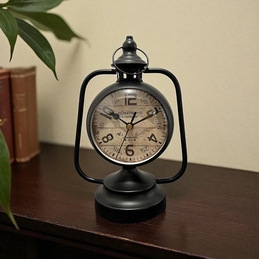 Black Vintage Lantern Table Clock