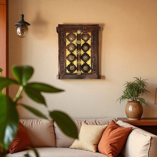 Handcrafted Wooden Temple Door Wall Decor