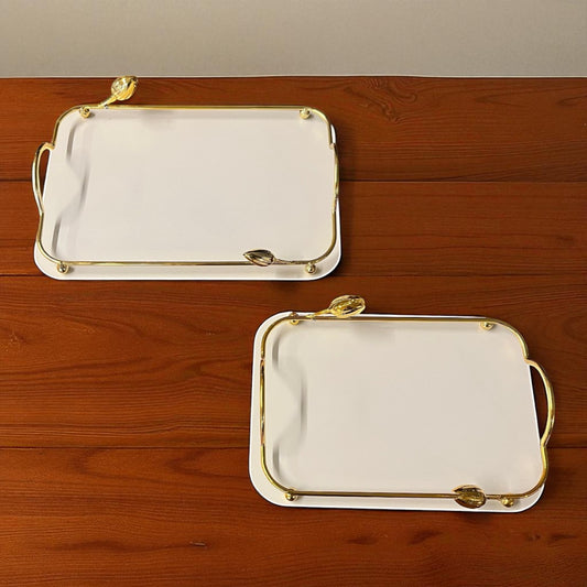 Leaf Metal Tray Set White