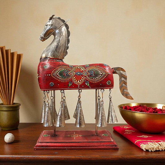 Handcpainted Horse Figurine with Bells - Red
