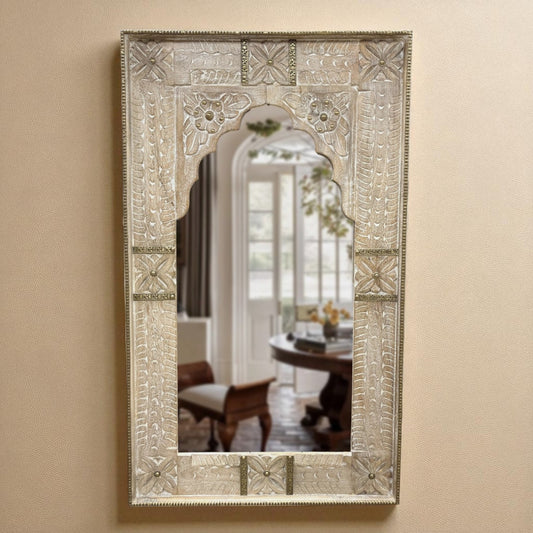 Distressed White Jharokha Mirror