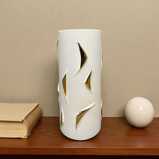 Modern White & Gold Ceramic Vase