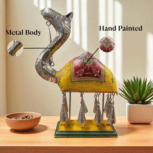Handpainted Camel Figurine with Bells - Yellow