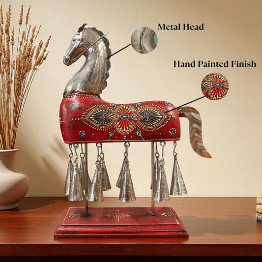Handcpainted Horse Figurine with Bells - Red