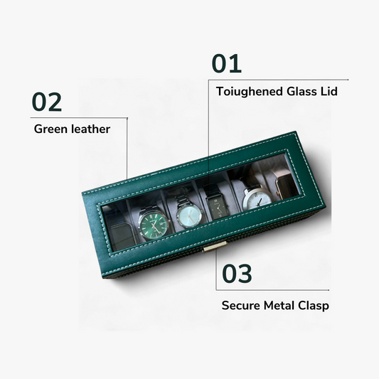 6 Slot Leather Watch Box - Green
