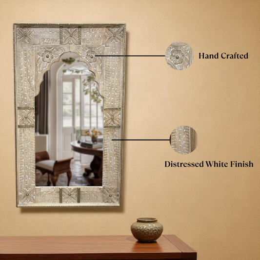 Distressed White Jharokha Mirror
