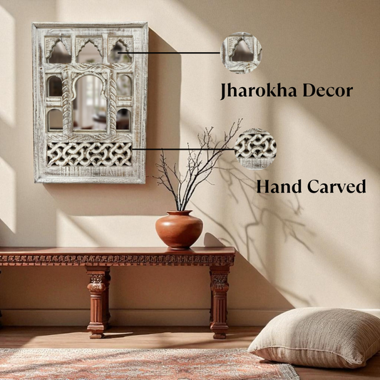 Small White Jharokha Mirror