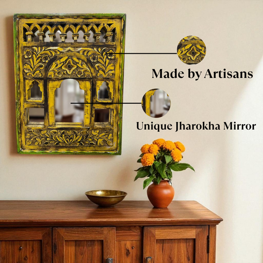 Small Yellow Jharokha Mirror