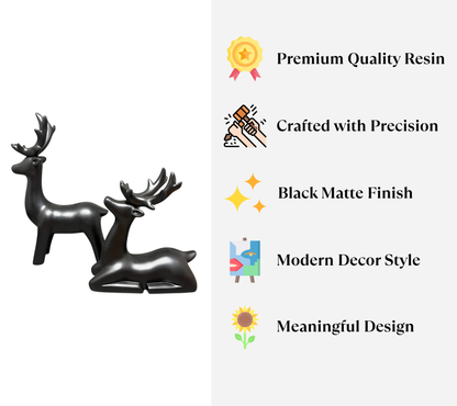 Sleek Black Deer Figurine Set