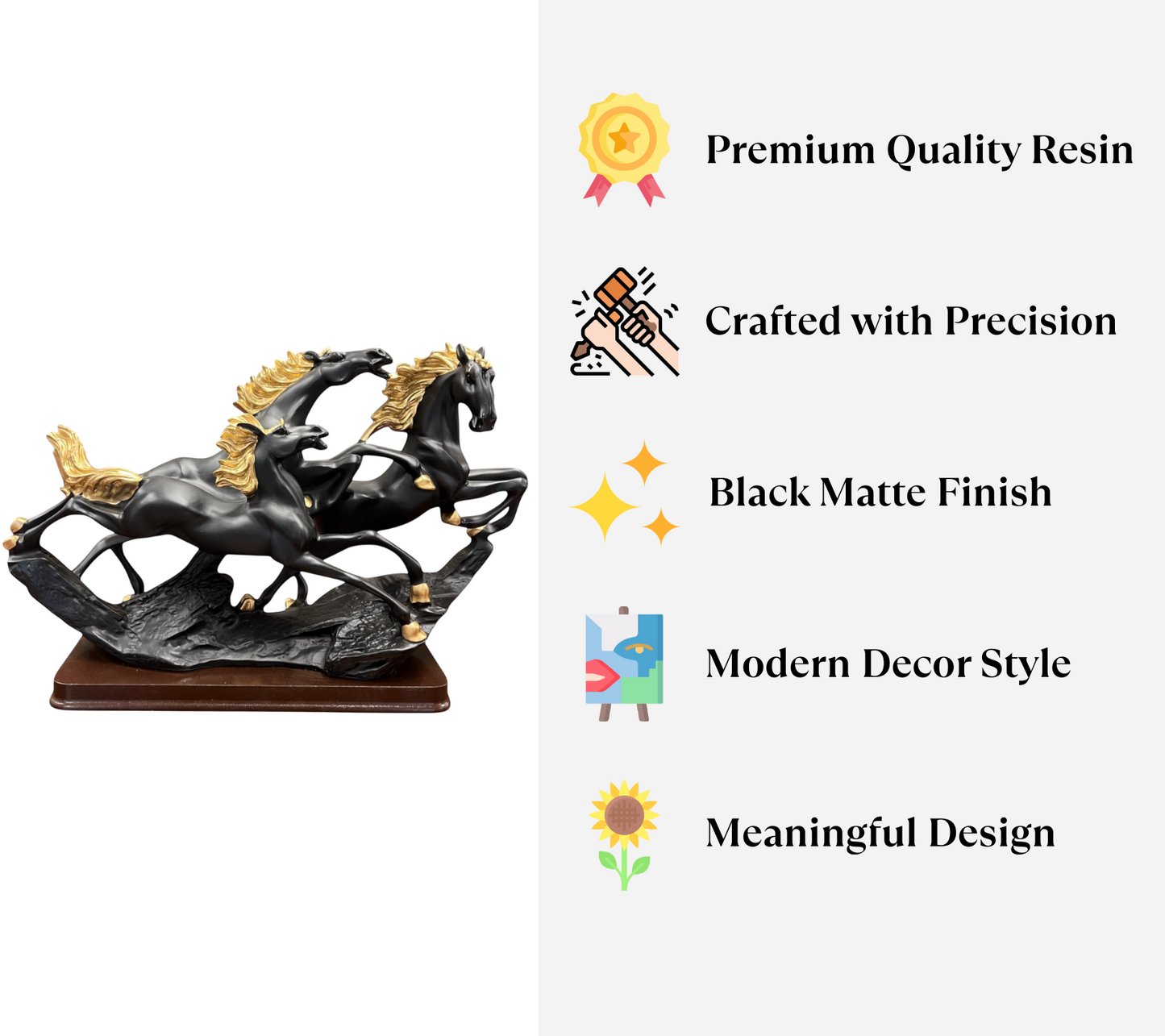Black & Gold Running Horses Sculpture