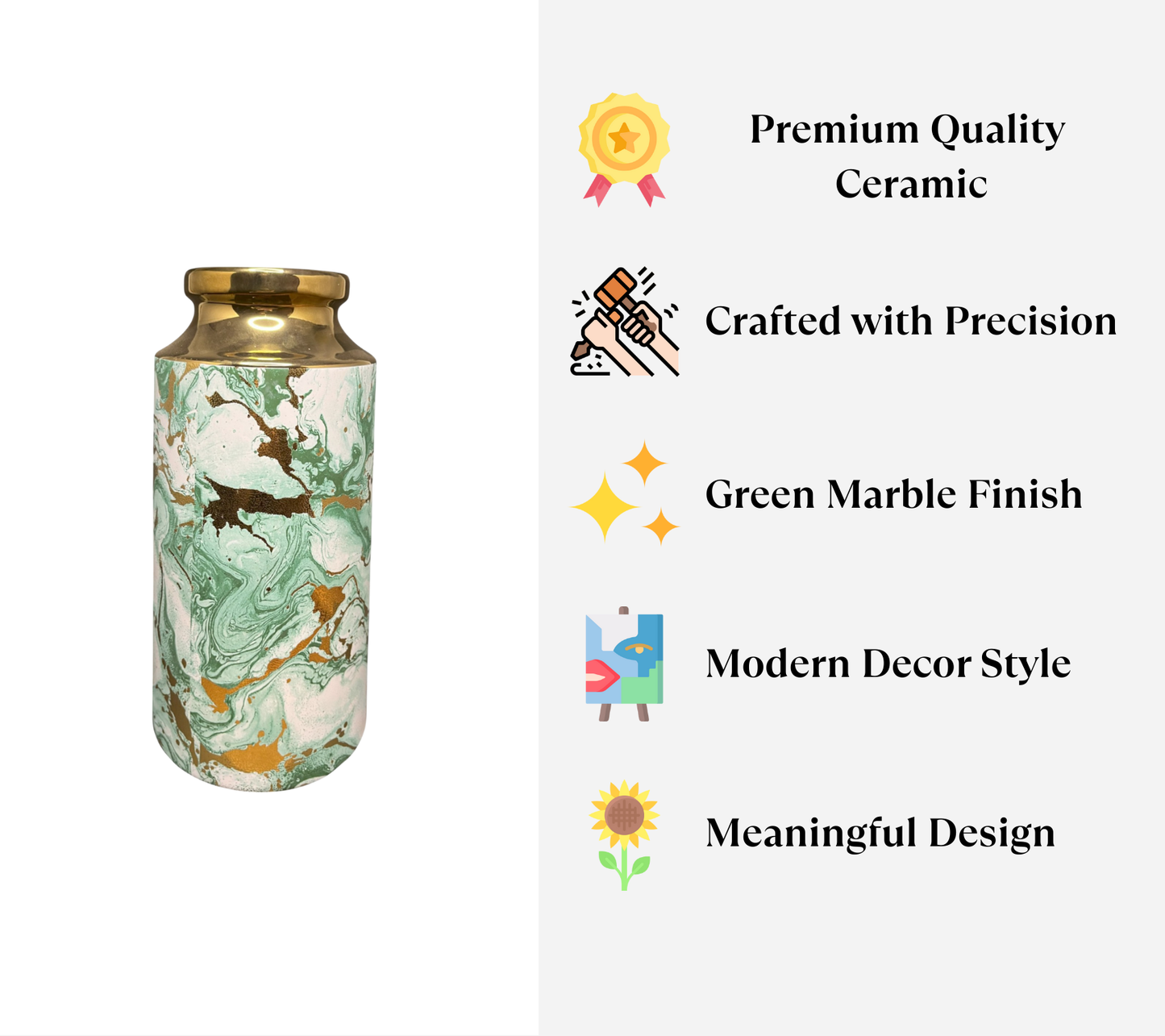 Green & Gold Marble Finish Vase Set