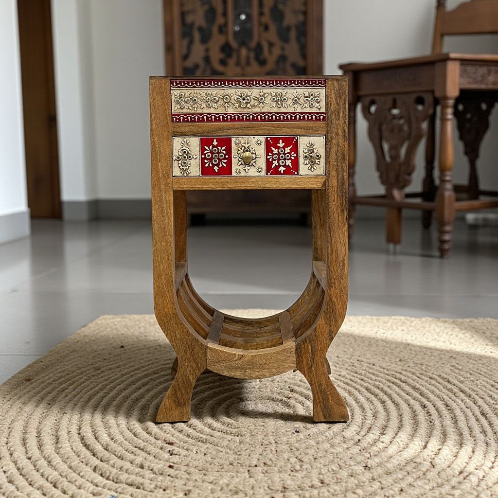 Red & White Wood Side Cabinet