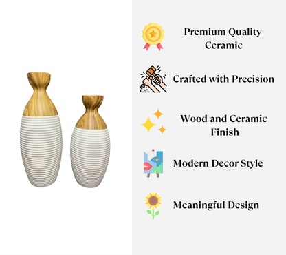 Modern Ceramic & Wood Vase Set