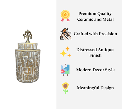 Vintage Leaf-Embossed Decorative Jar
