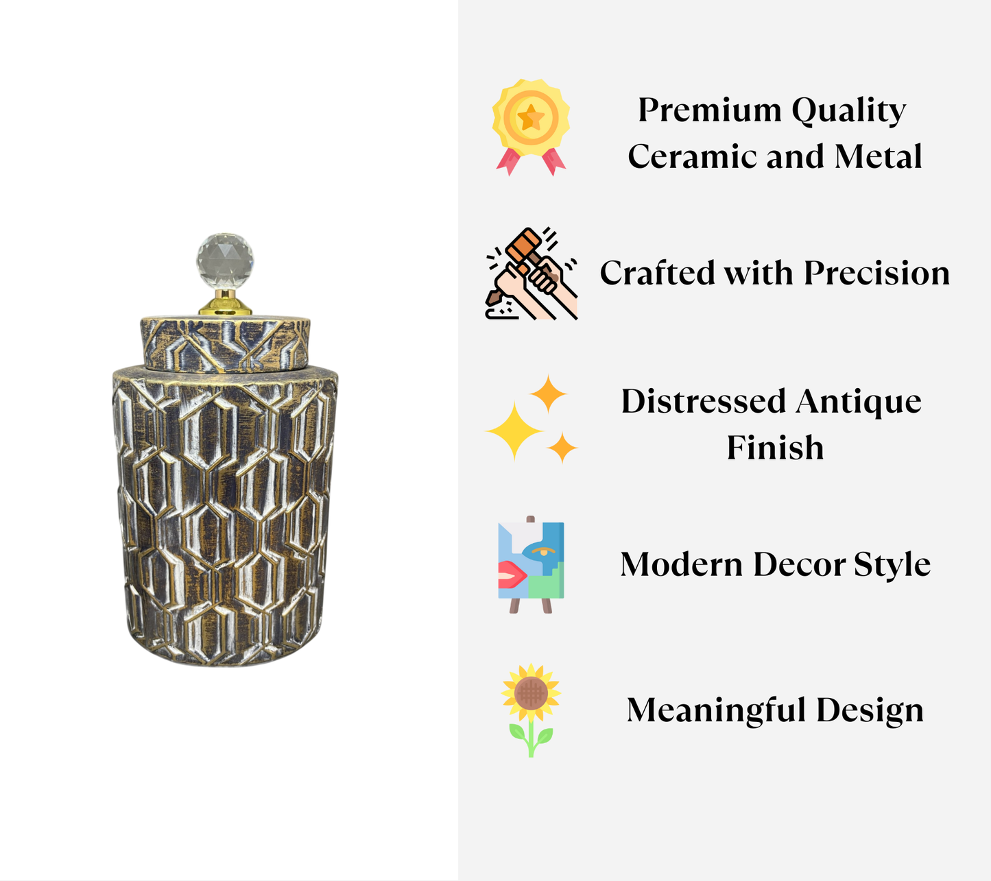 Vintage Geometric Decorative Jar with Crystal Knob