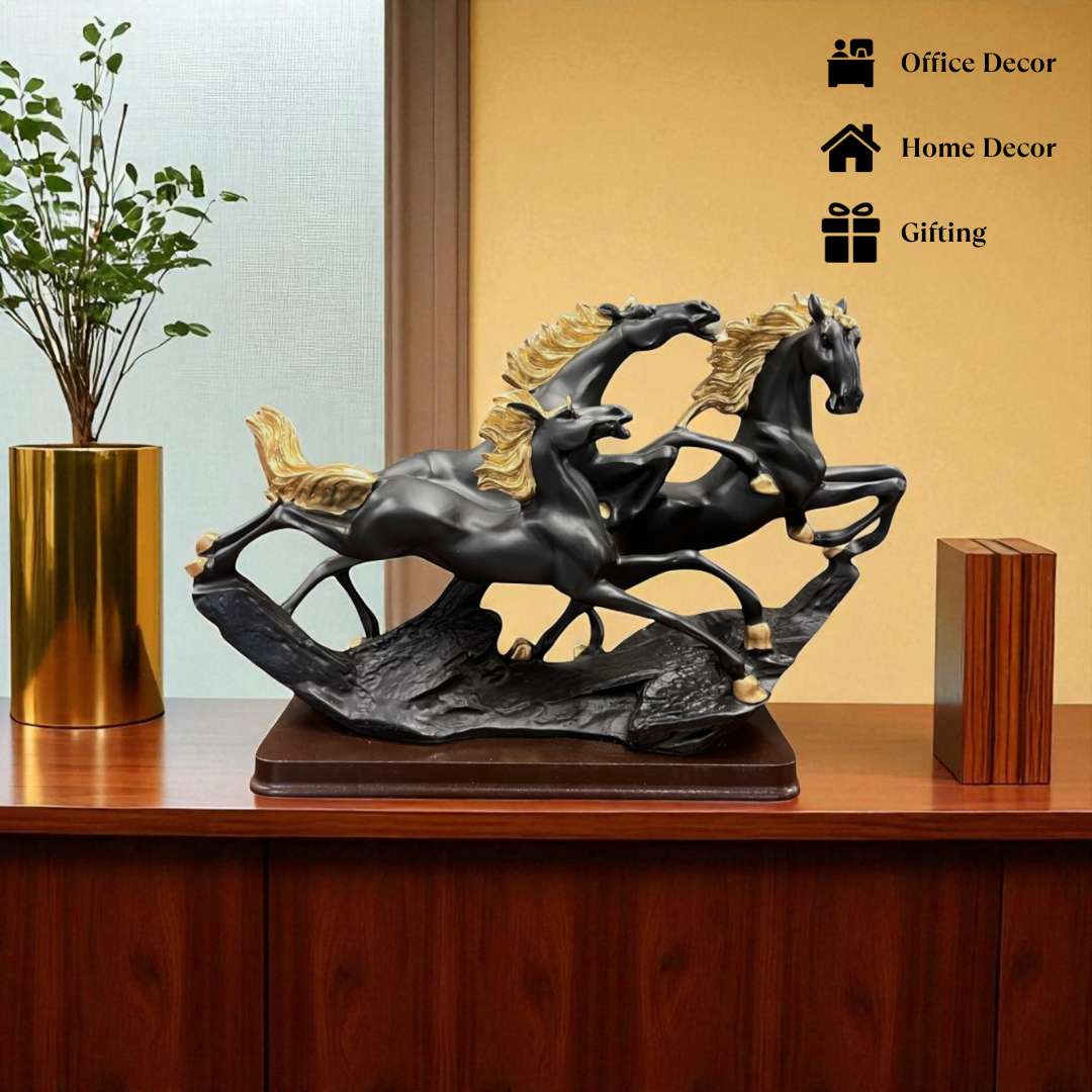 Black & Gold Running Horses Sculpture