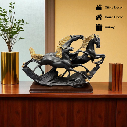 Black & Gold Running Horses Sculpture