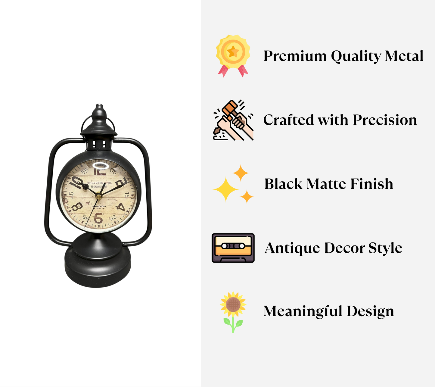 Black Vintage Lantern Table Clock