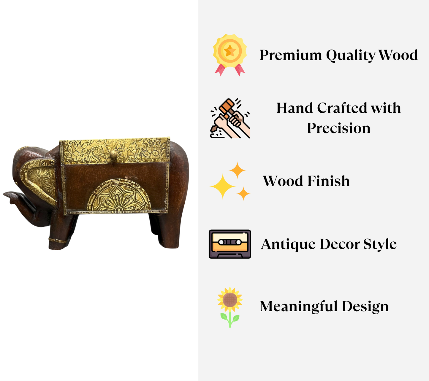 Handcrafted Wooden Elephant Storage Box
