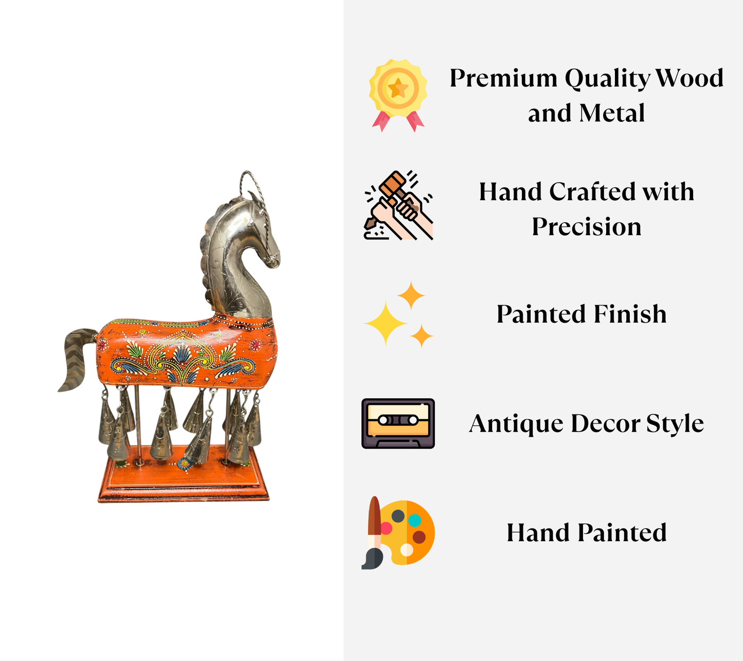 Handpainted Horse Figurine with Bells - Orange