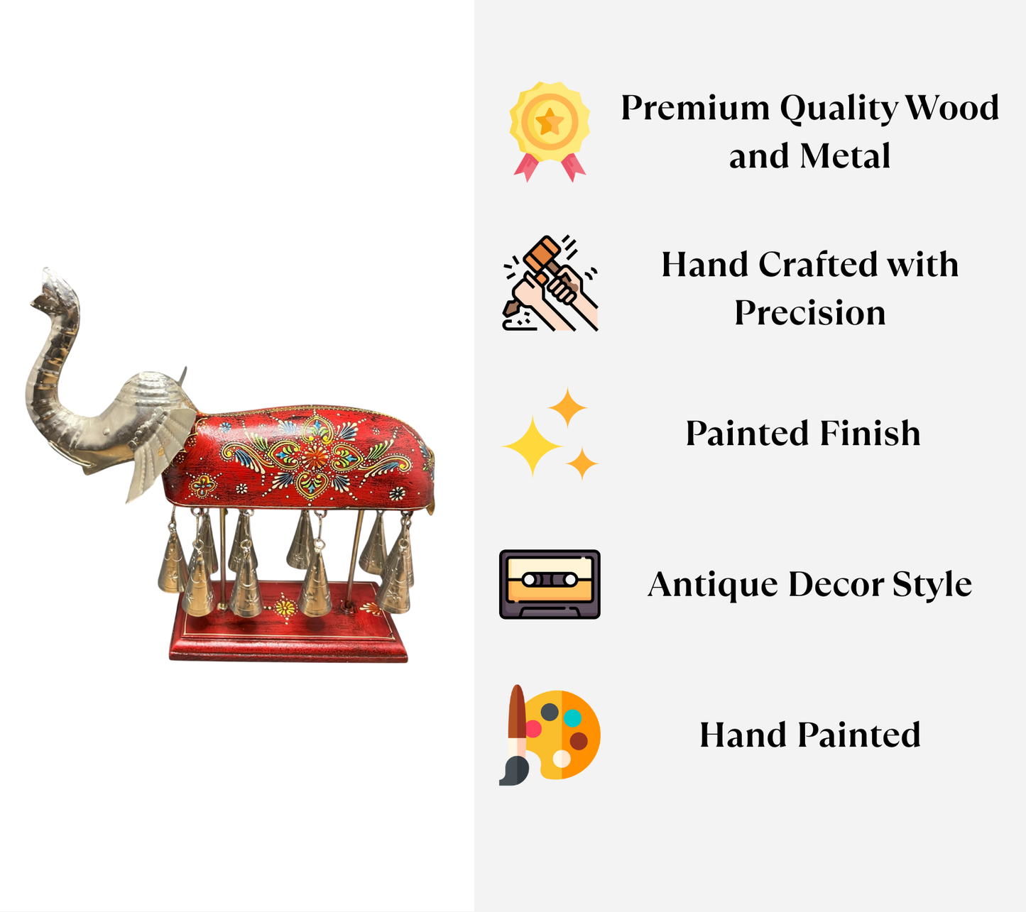 Hand painted Elephant Figurine with Bells - Red