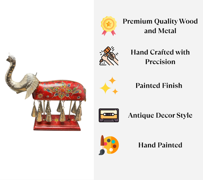 Hand painted Elephant Figurine with Bells - Red